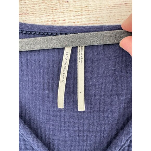 Anthropologie V-Neck Crepe‎ Short Sleeve Dress Women's Size Large Navy Blue - Picture 9 of 14